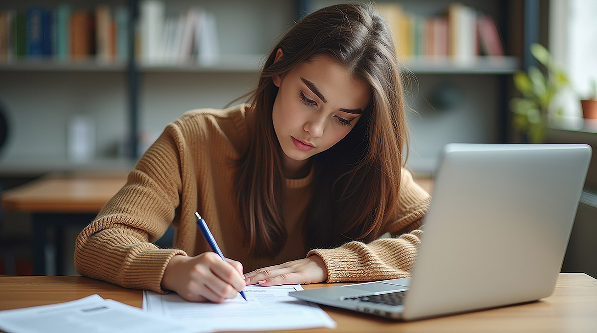 student working on laptop